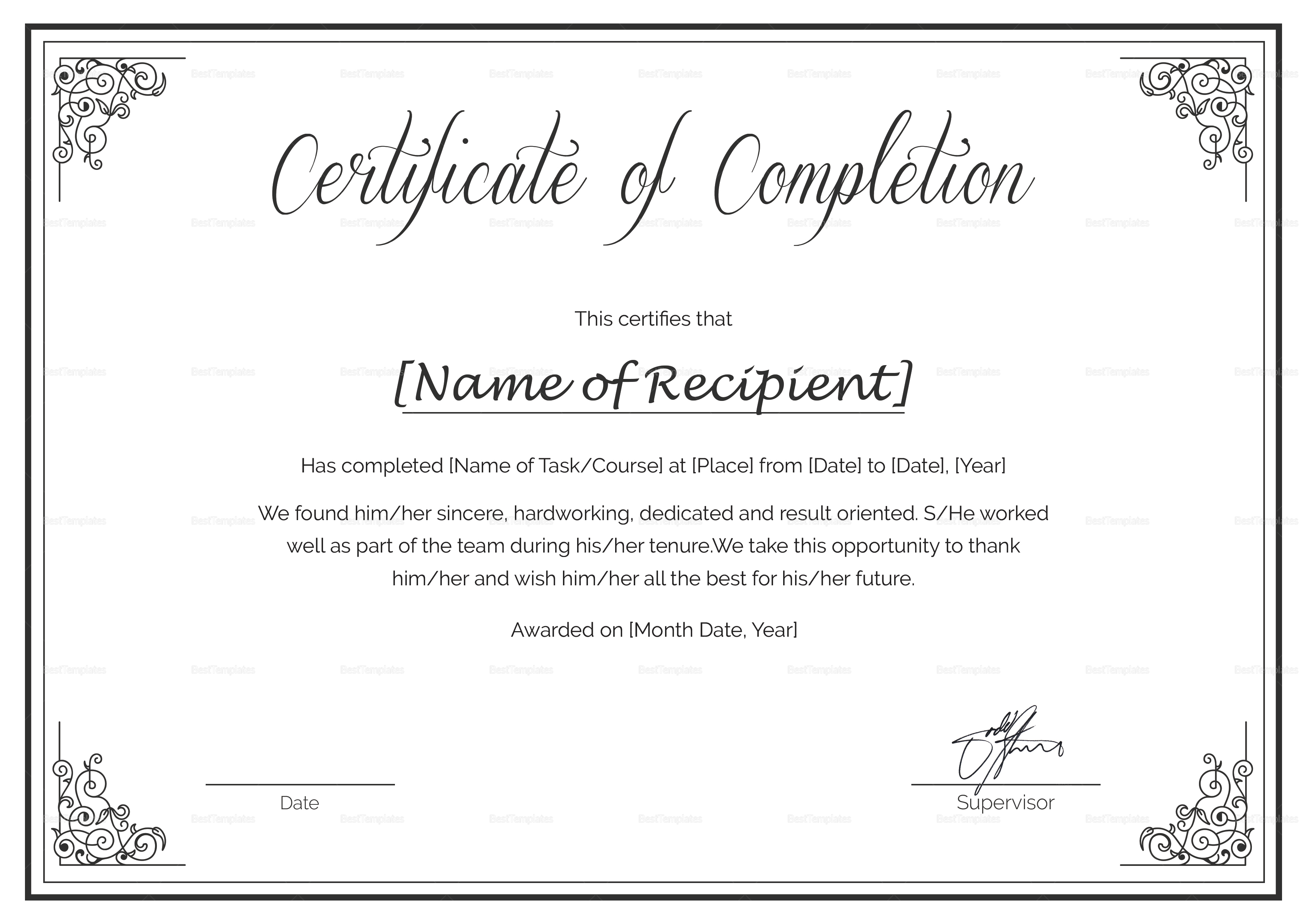 Custom-made Course Completion Certificate Design Template in PSD, Word Throughout Class Completion Certificate Template