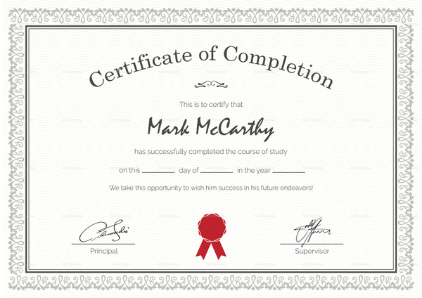 Simple Certificate of Completion Design Template in PSD, Word