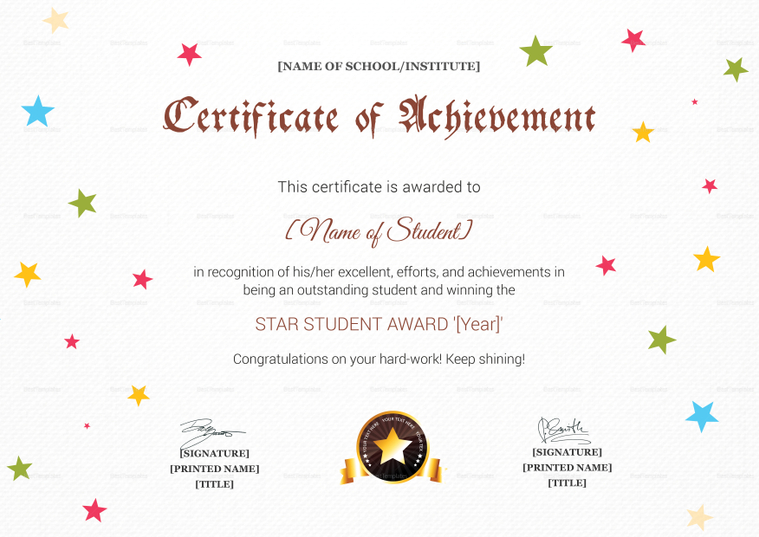 Star Achievement Certificate Design Template in PSD, Word