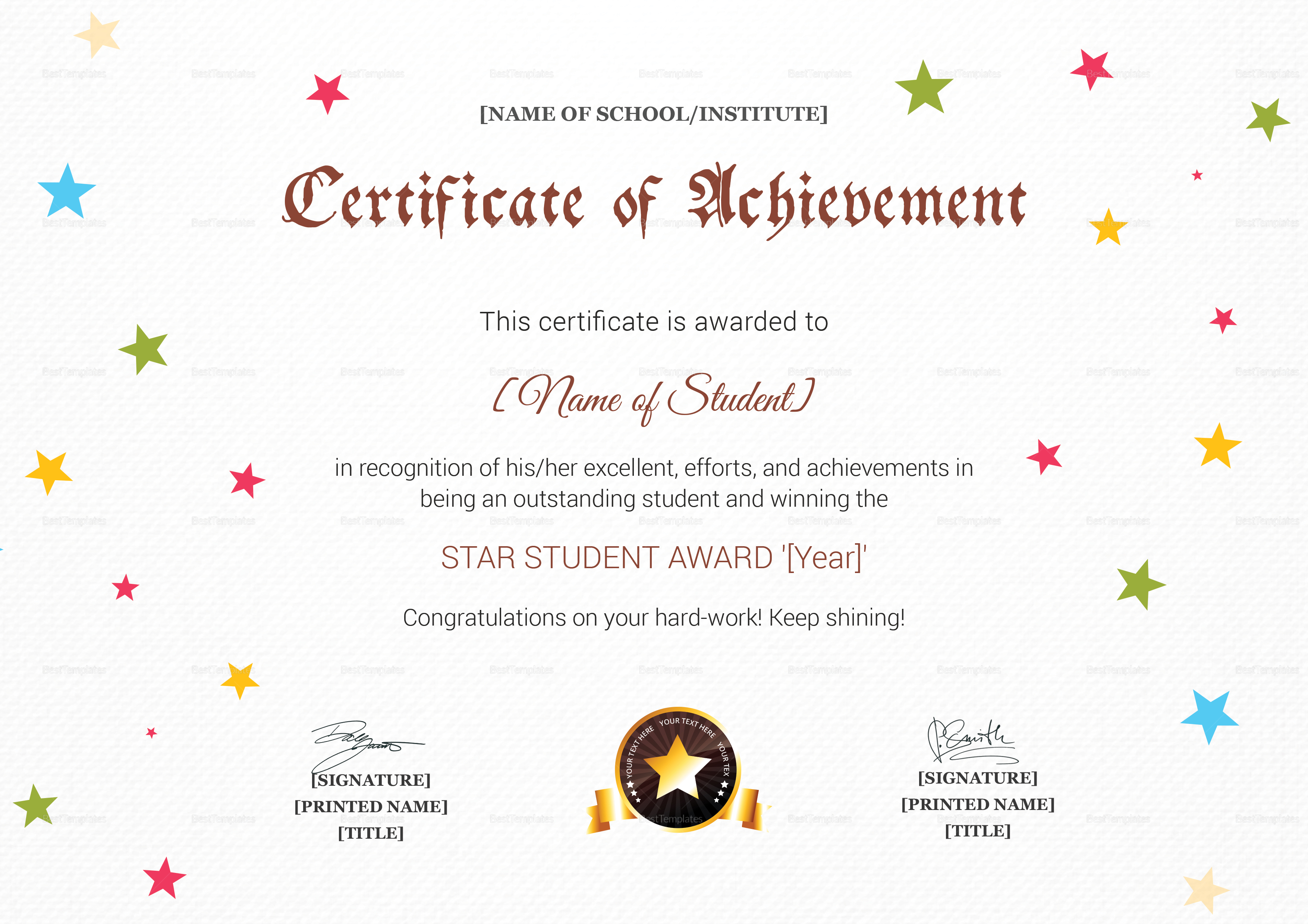 Star Achievement Award Certificate