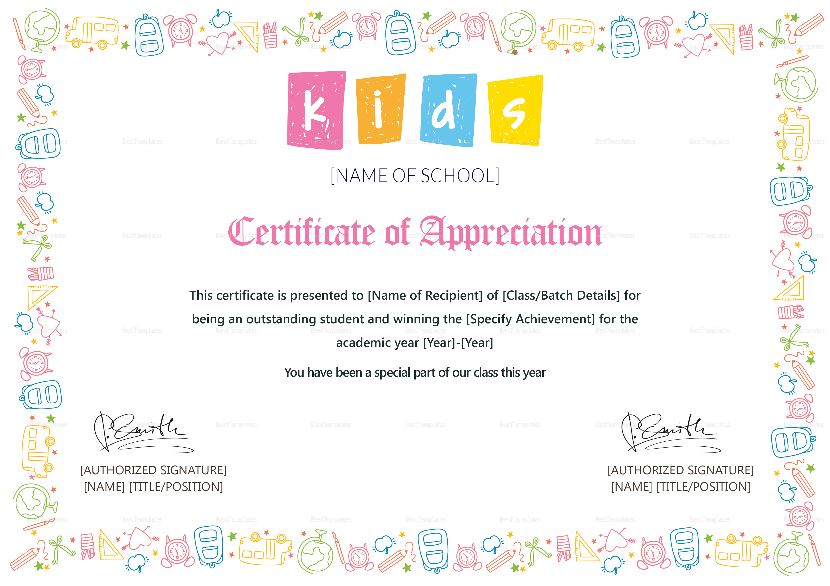 Outstanding Student Appreciation Certificate Design Template in PSD Word