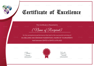 Snooker Excellence Certificate Design Template in PSD, Word