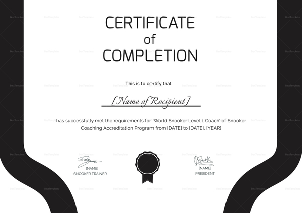 Certificate of Snooker Design Template in PSD, Word