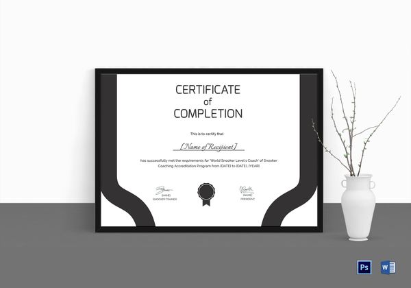 Certificate of Snooker Design Template in PSD, Word