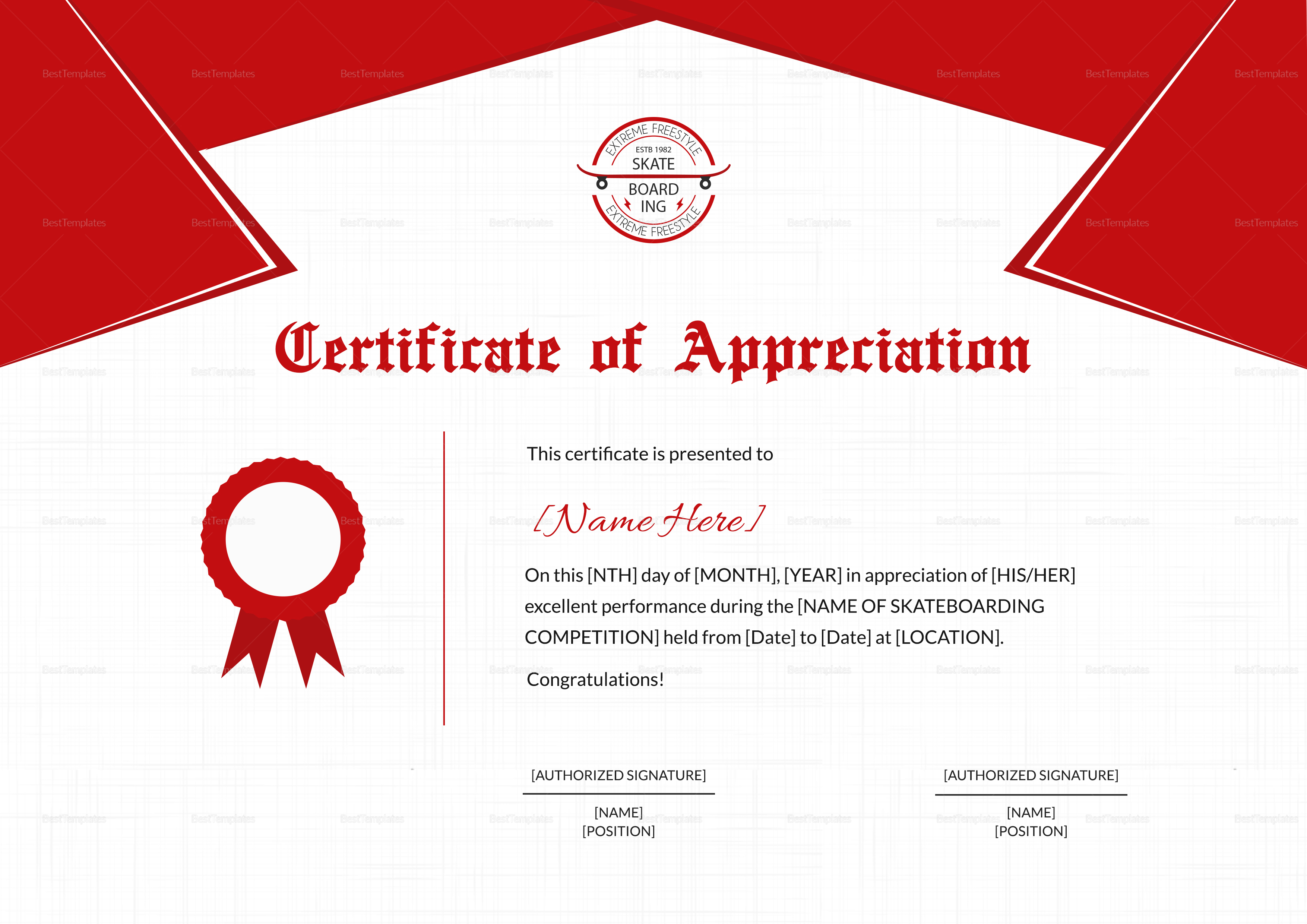 Skateboarding Performance Appreciation Certificate Design Template In