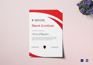 Skating Award Certificate Design Template in PSD, Word