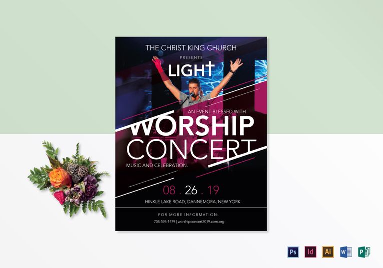 Church Worship Concert Flyer Design Template In PSD, Word, Publisher ...