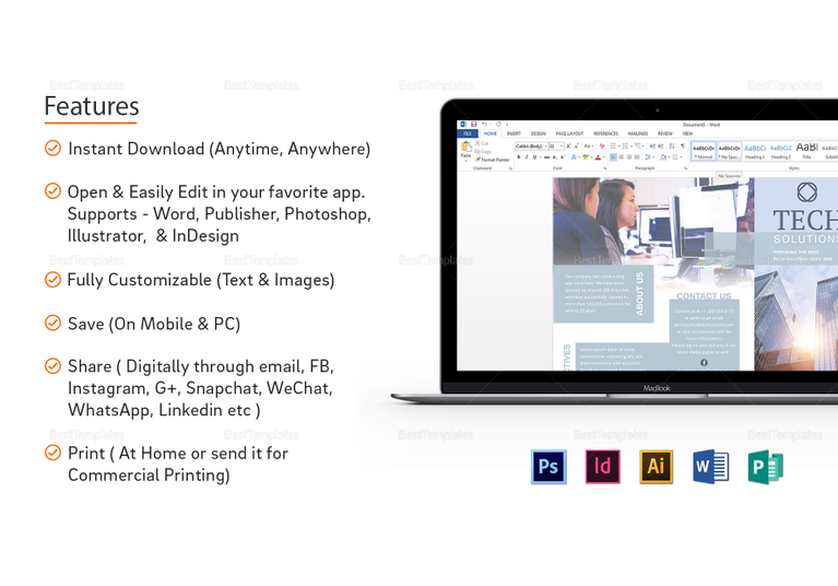 Modern Tech Brochure Design Template in PSD, Word, Publisher ...