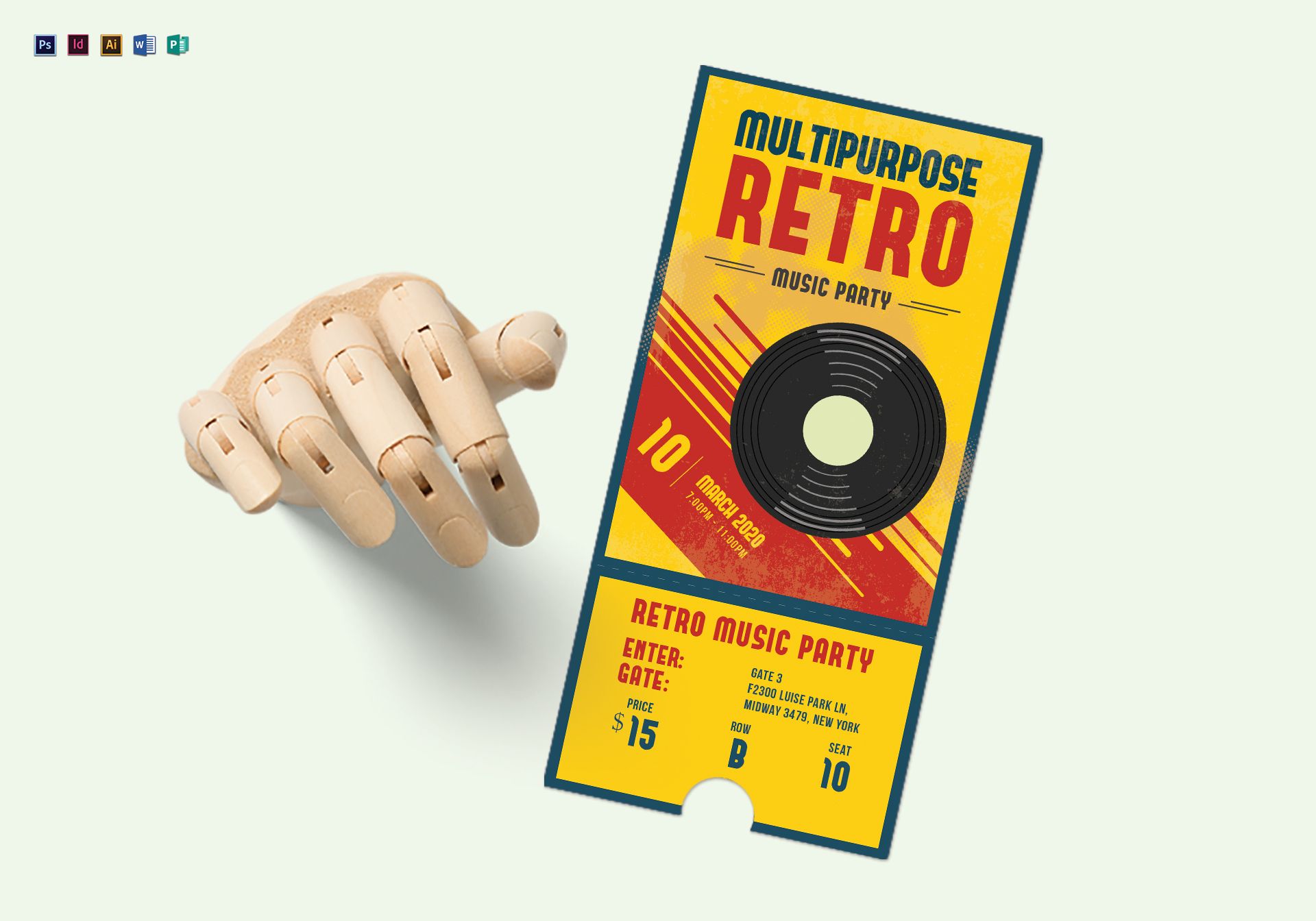 multipurpose retro party ticket design template in psd word