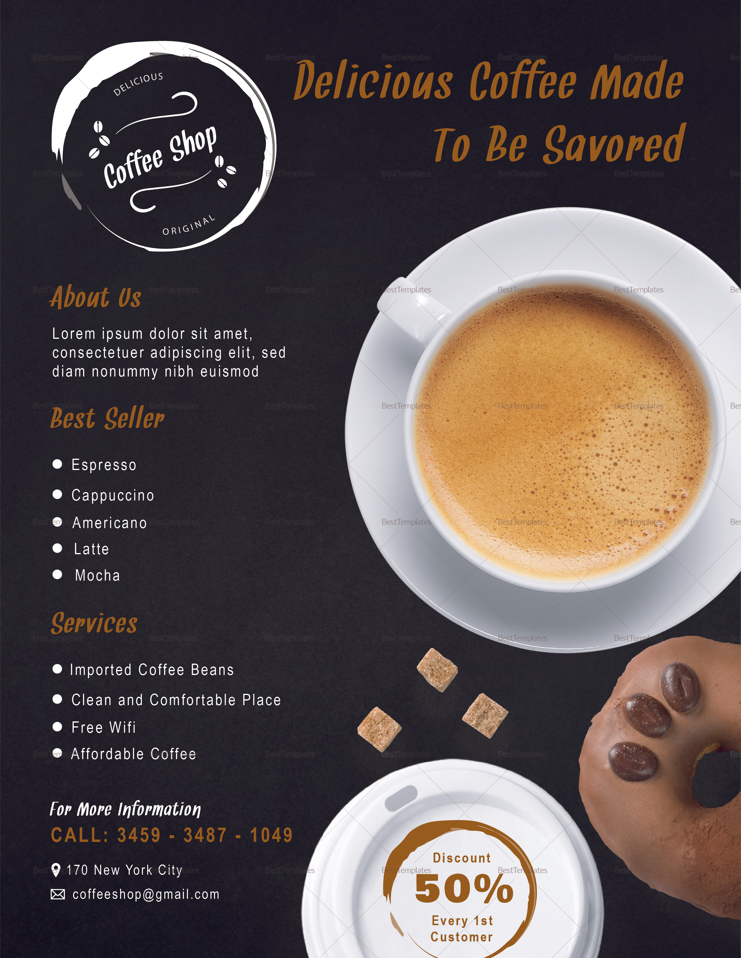 Coffee Shop Flyer Design Template in PSD, Word, Publisher, Illustrator