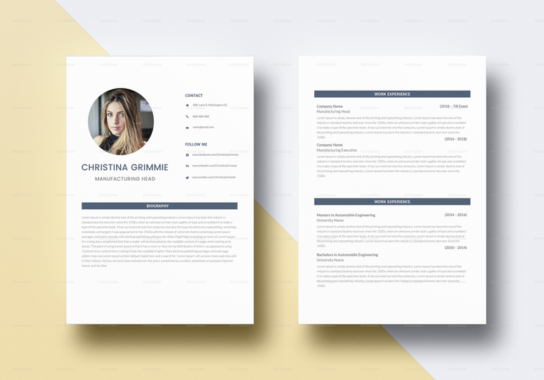 Minimal Automobile Resume Design Template in PSD, Word, Publisher ...