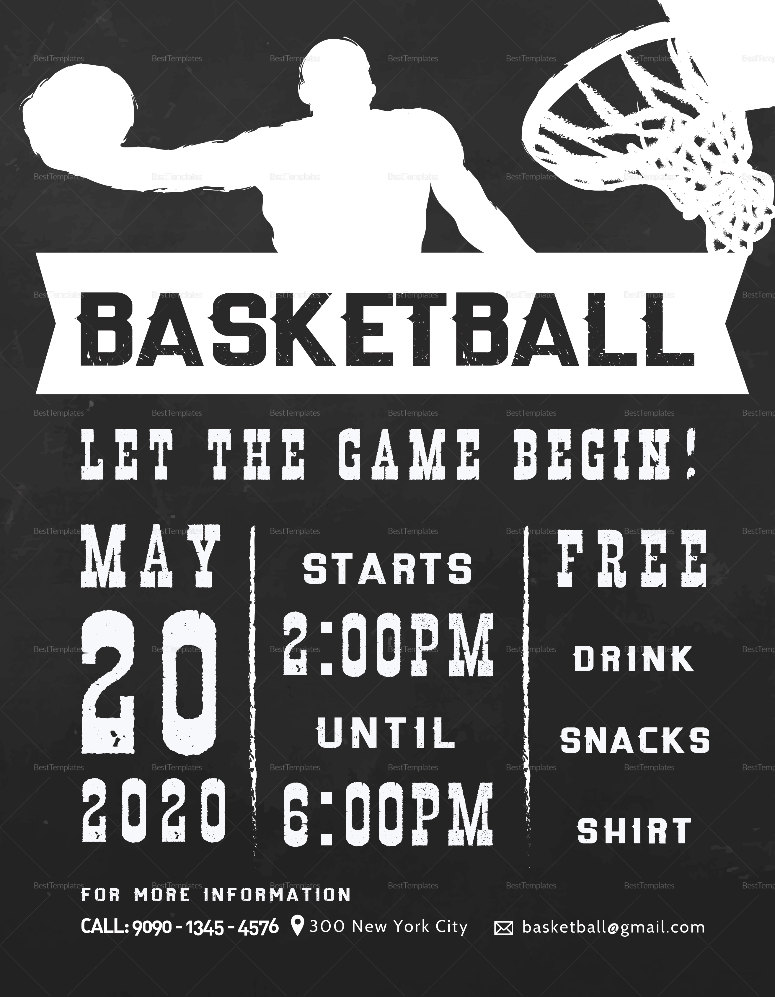 Chalkboard Style Basketball Flyer Design Template in PSD, Word