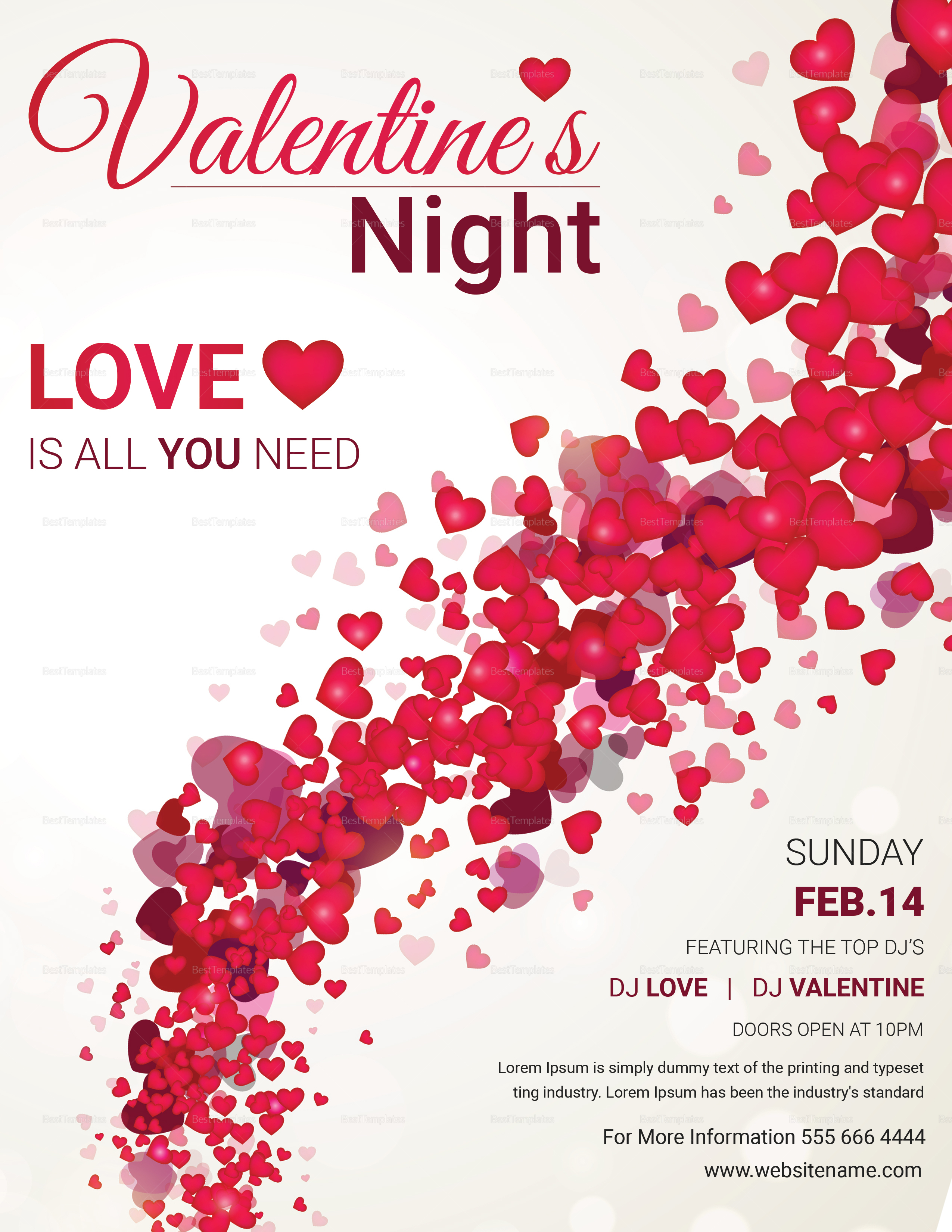 Valentines Night Party Flyer Design Template in Word, PSD