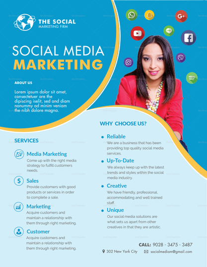 Social Media Marketing Flyer Design Template in PSD, Word, Publisher ...