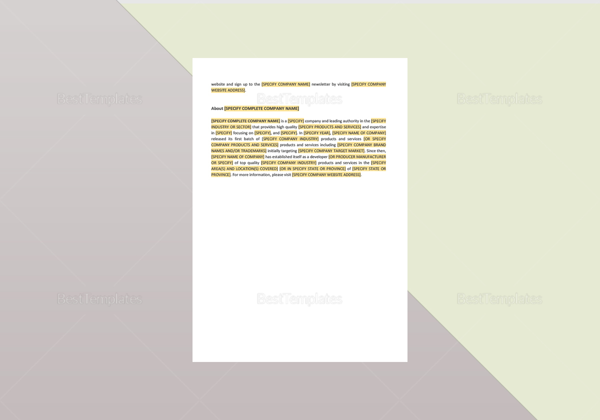 New Website Press Release Template in Word, Apple Pages