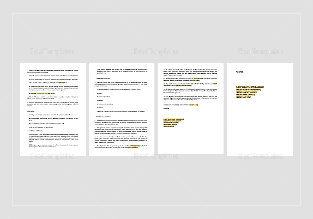Sample Copyright Assignment For Software Template