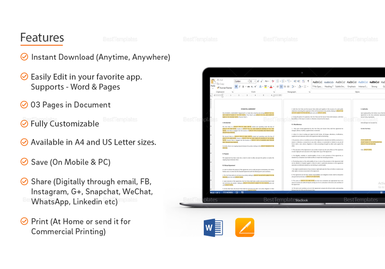 Standstill Agreement Template in Word, Apple Pages