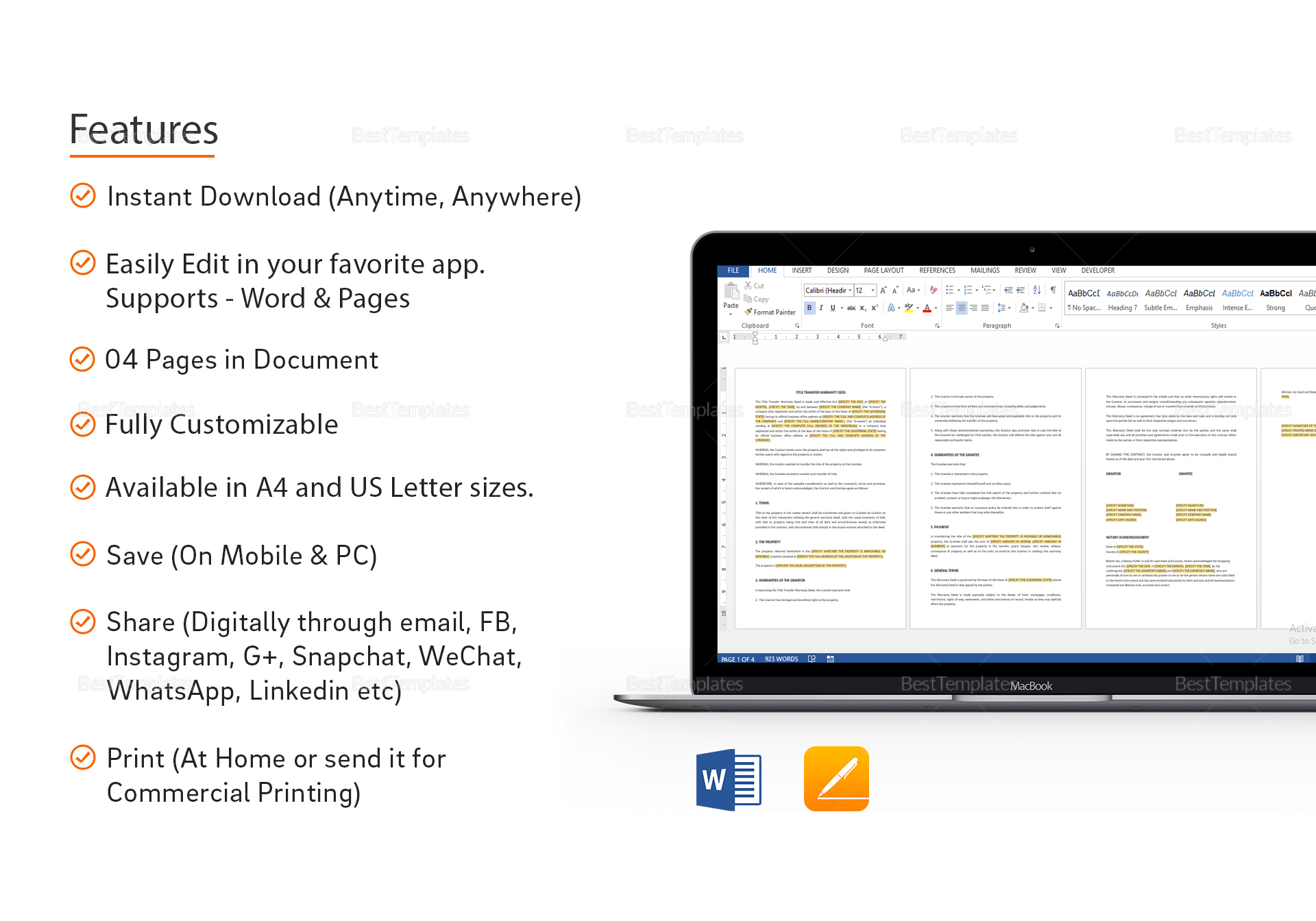 title transfer warranty deed template in word apple pages warranty deed templates