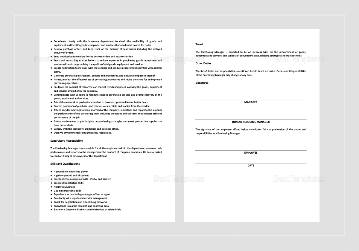 Purchasing Manager Job Description Template