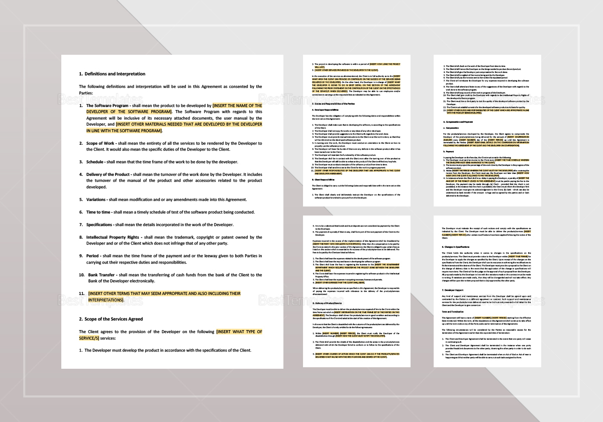 Client and Developer Agreement Template