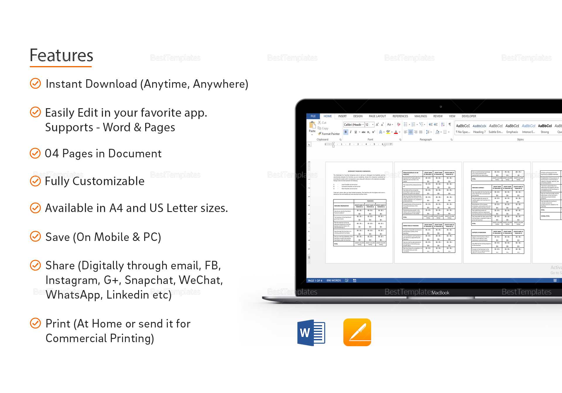 Sample Worksheet Franchise Comparison