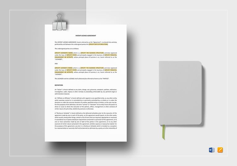 Patent License Agreement Template in Word, Apple Pages