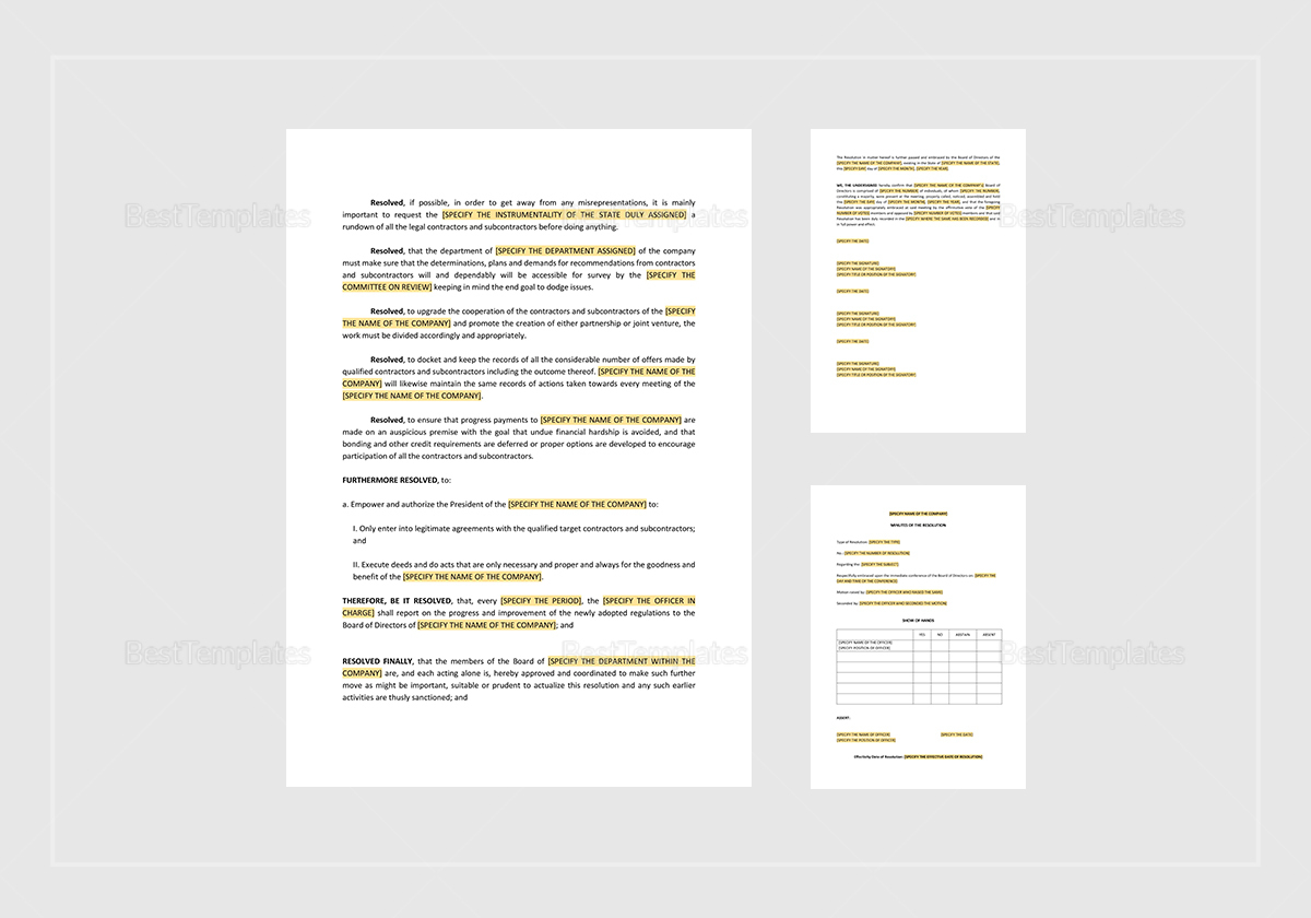 Board Resolution Acknowledging New Regulations Template in Word, Apple ...