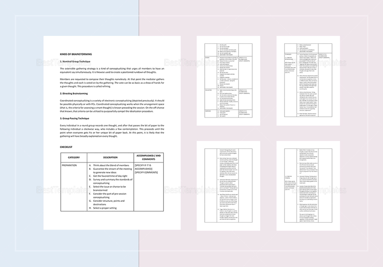 Brainstorming Checklist Template In Word, Apple Pages