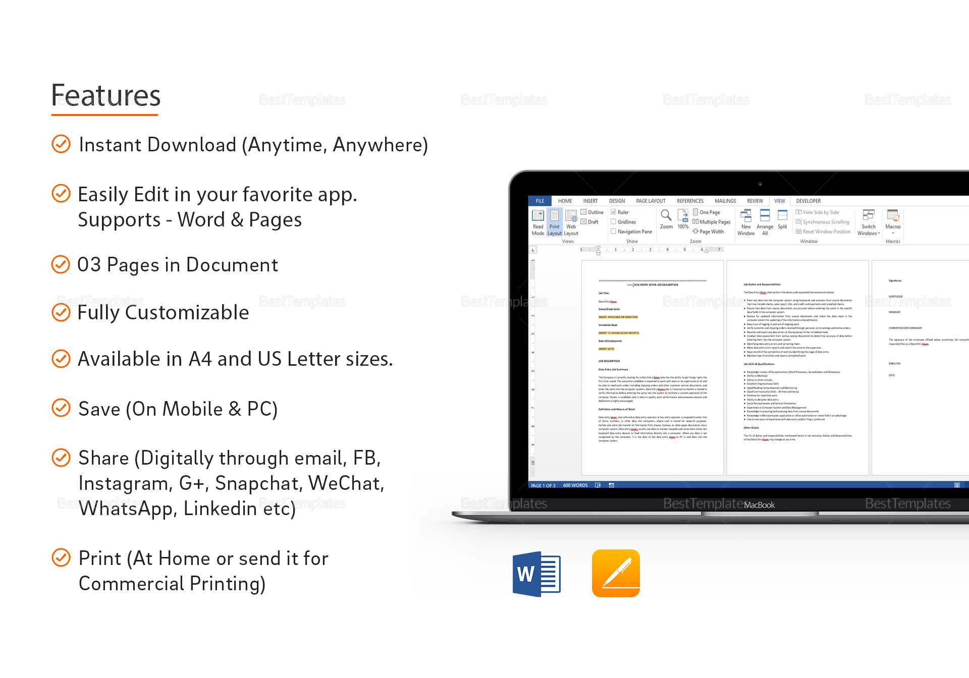 Data Entry Keyer Job Description Template In Word Apple Pages