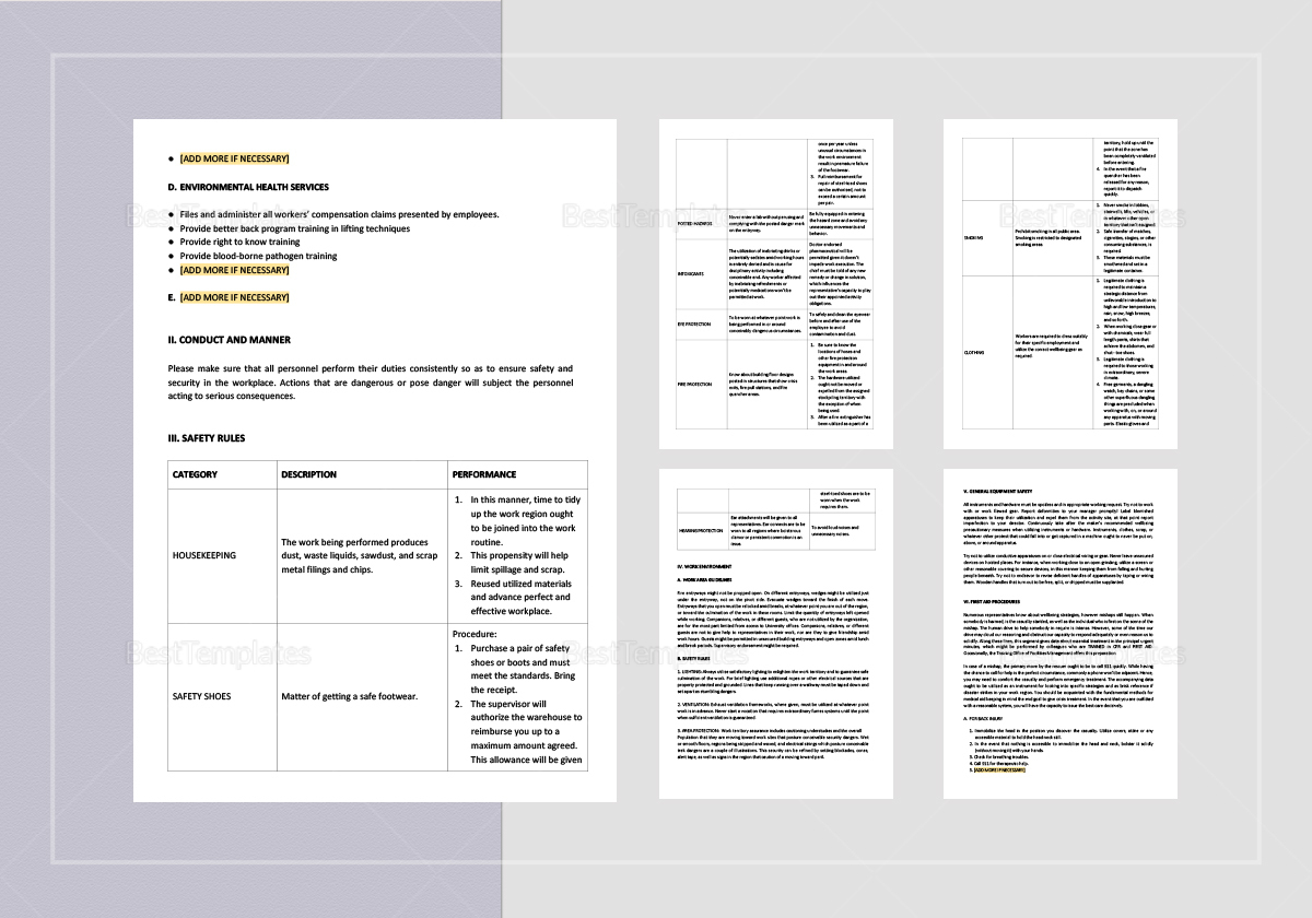 Sample General Safety Rules Template