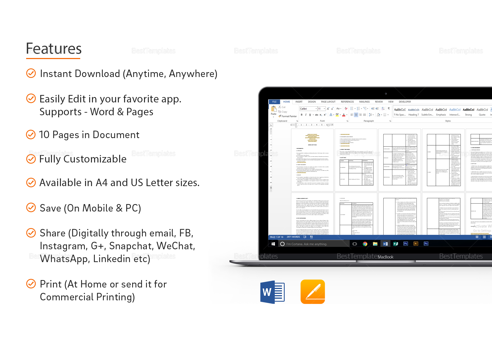 Editable General Safety Rules Template