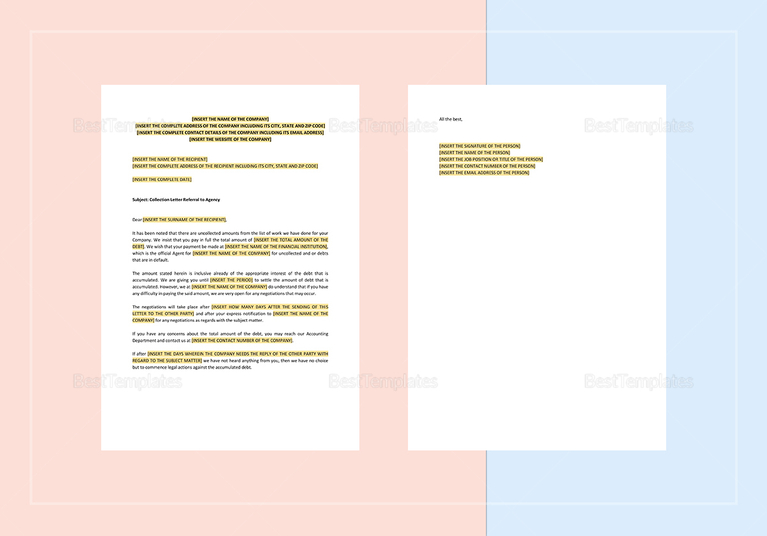 Collection Letter Referral to Agency Template in Word, Apple Pages