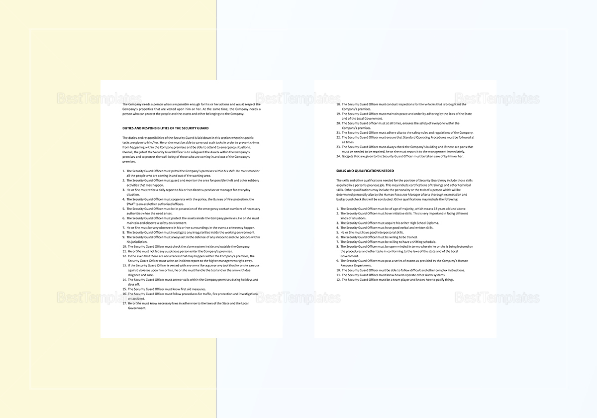 Sample Security Guard Job Description Template