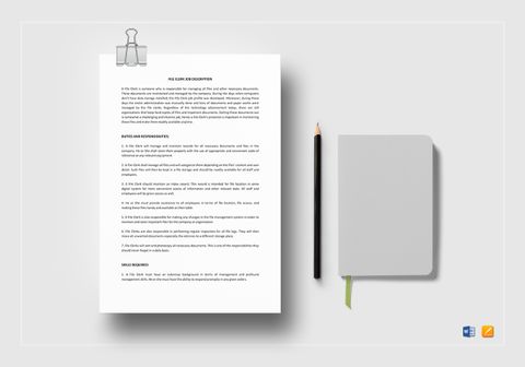 File Clerk Job Description Template In Word Apple Pages   File Clerk Job Description Template 480x336 