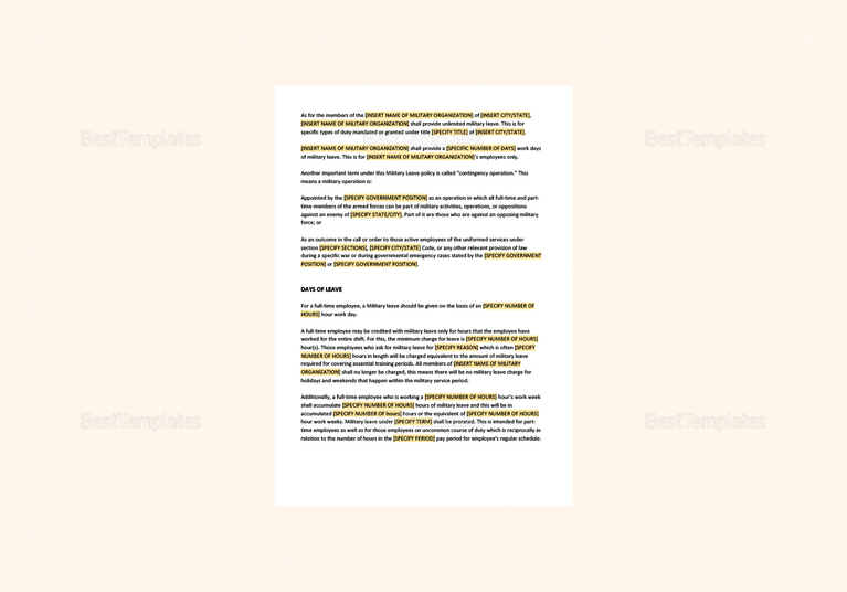 Military Leave Policy Template in Word, Apple Pages