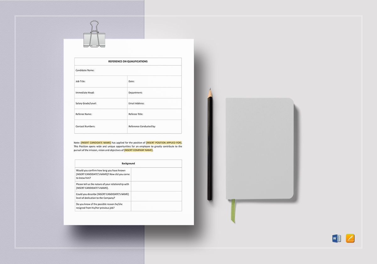 Reference on Qualifications Template in Word, Apple Pages