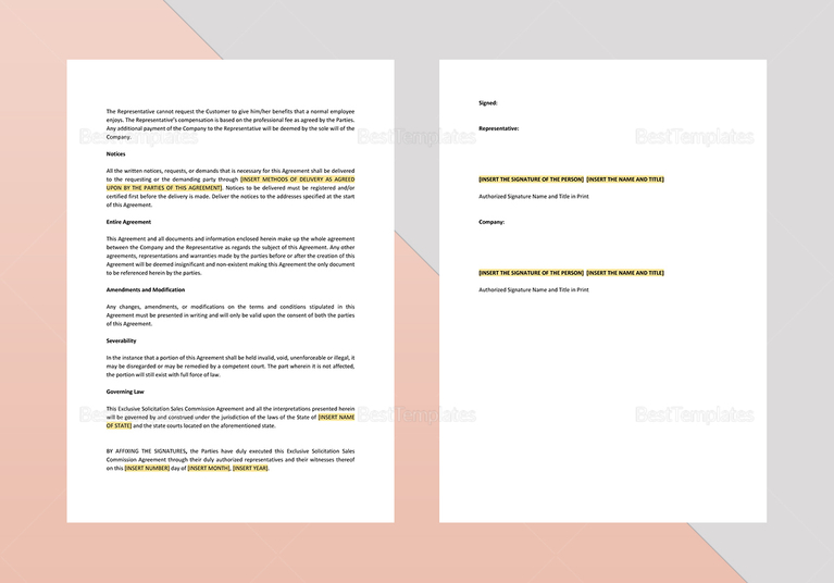 Exclusive Solicitation Sales Commission Agreement Template in Word ...