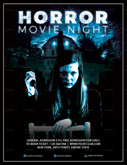 Thrilling Horror Movie Night Flyer Design Template in PSD, Word, Publisher