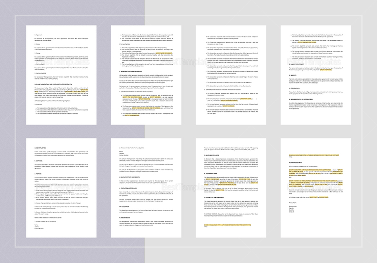 Share Subscription Agreement For Venture Capital Template In Word Apple Pages