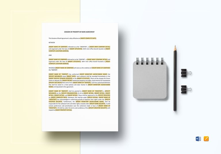 Cession of Priority of Rank Agreement Template in Word, Apple Pages