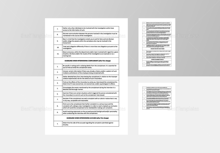 Checklist Harassment Investigation Template In Word, Apple Pages
