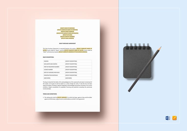 Boat Purchase Agreement Template in Word, Apple Pages