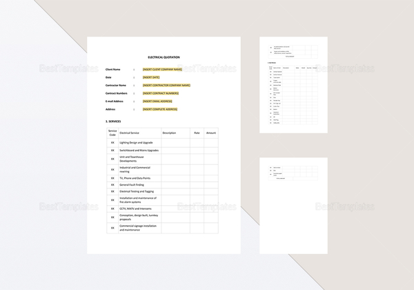 Electrical Quotation Template in Word, Apple Pages