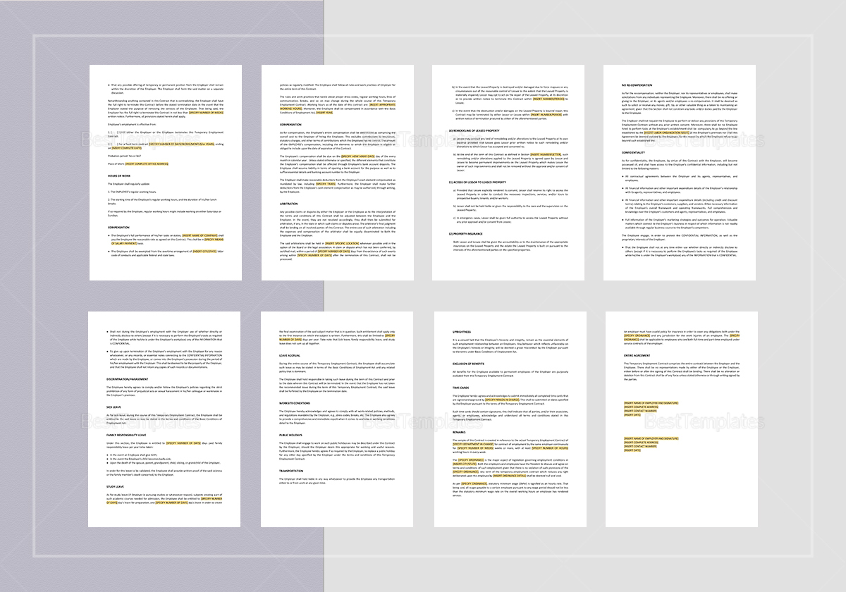 temporary employment contract template in word apple pages