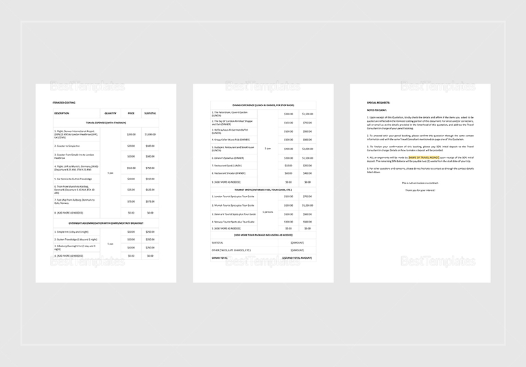 Tour Package Quotation Template in Word, Apple Pages