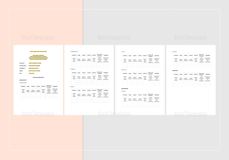 Real Estate Quotation Template in Word, Apple Pages