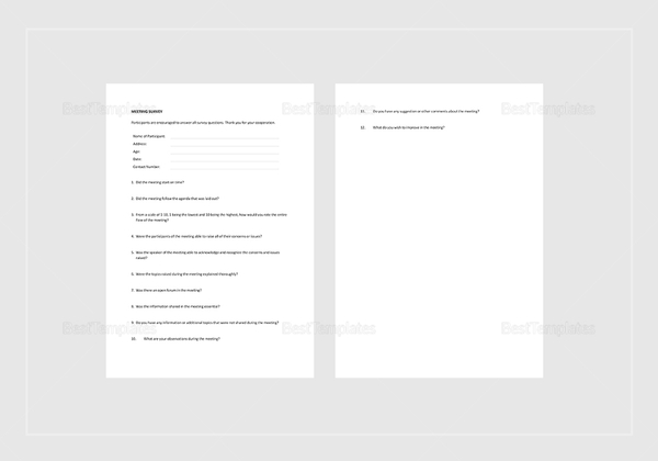 Meeting Survey Template in Word, Apple Pages