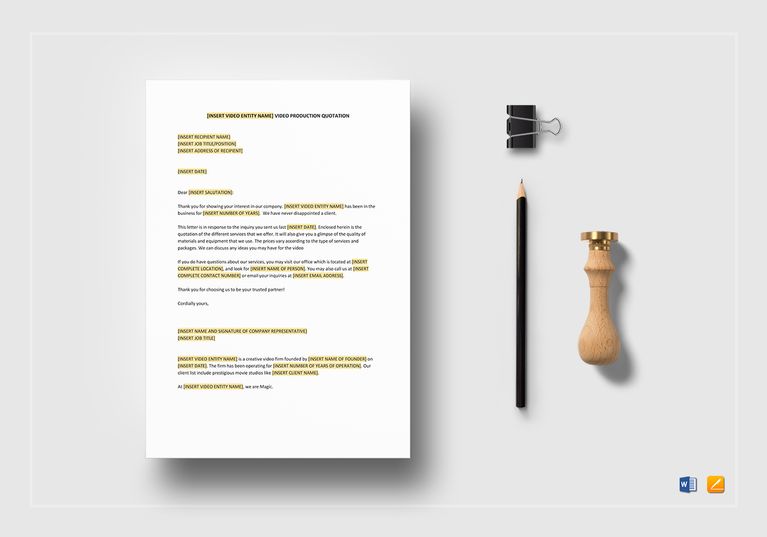 Video Production Quotation Template in Word, Apple Pages