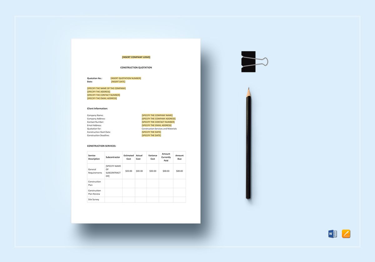 Construction Quotation Template