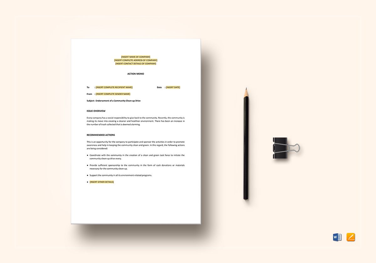 Action memo template new arrivals